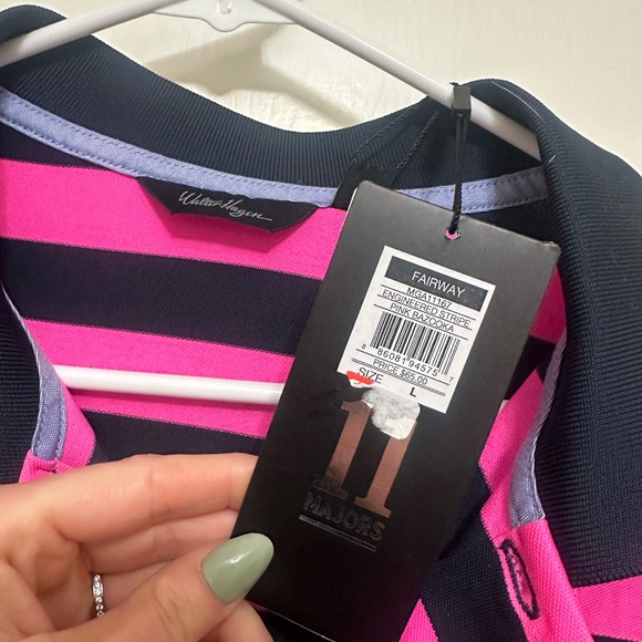 Walter Hagen Size L striped pink, navy blue and white polo - Picture 2 of 4